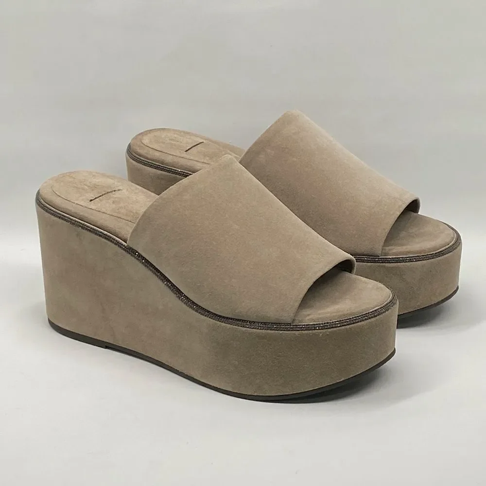 Brunello Cucinelli Suede Monili Platform Slide Sandals size 38